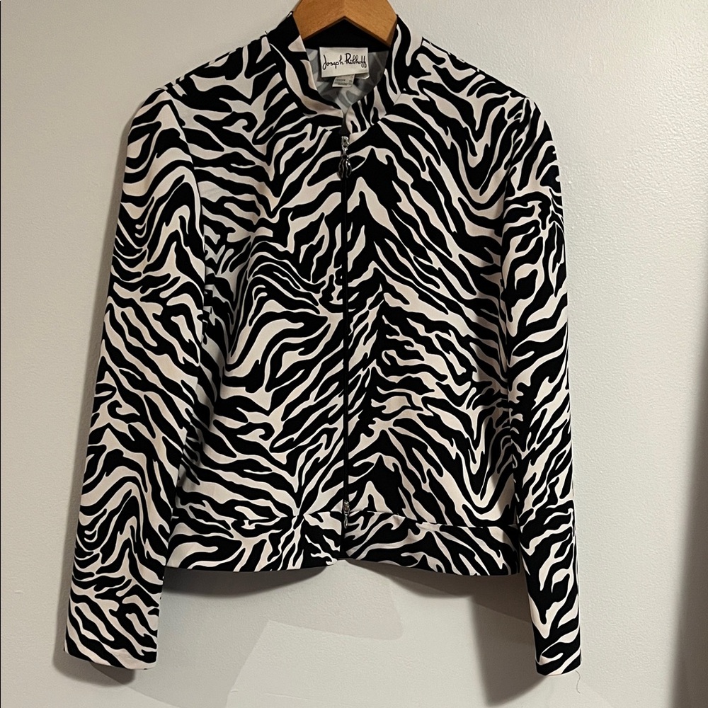 Joseph Ribkoff Black and White Zebra-Print Blazer, sz 10